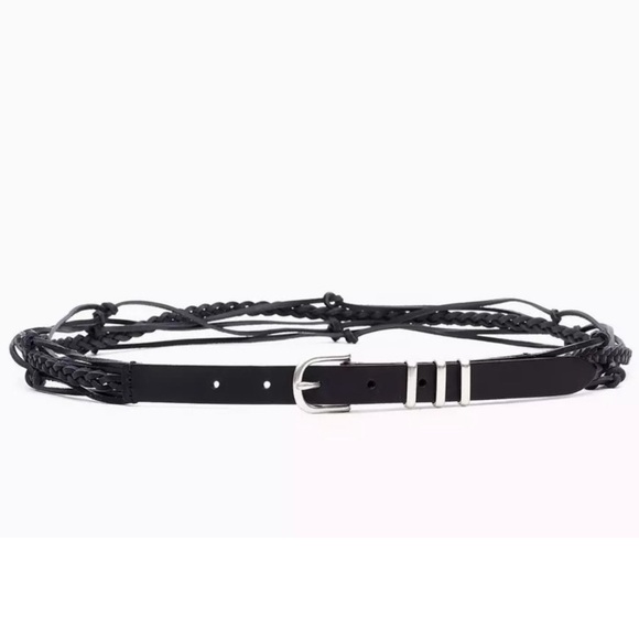 rag & bone Black Leather Knotted Braided Jet Belt - Picture 1 of 16